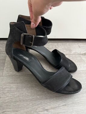 Paul Green women's black suede ankle strap block heel sandals UK 4.5 US 7